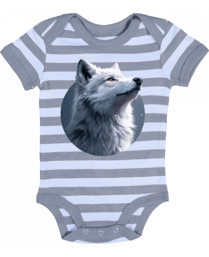 Body Bébé Rayé Illustration de Loup Blanc - KronoArt