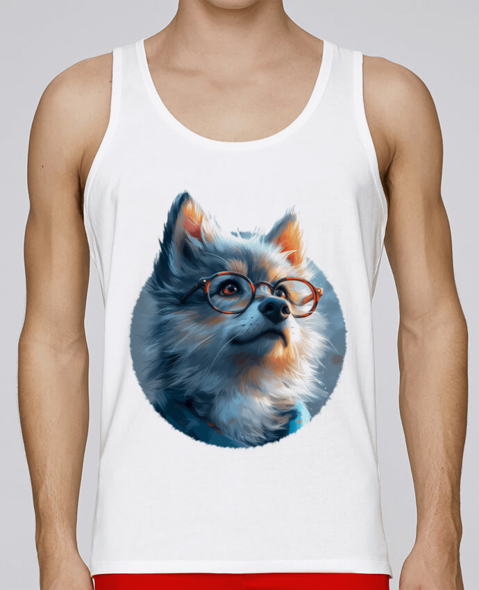 Débardeur homme Illustration de Loup avec lunettes par KronoArt 100% coton bio