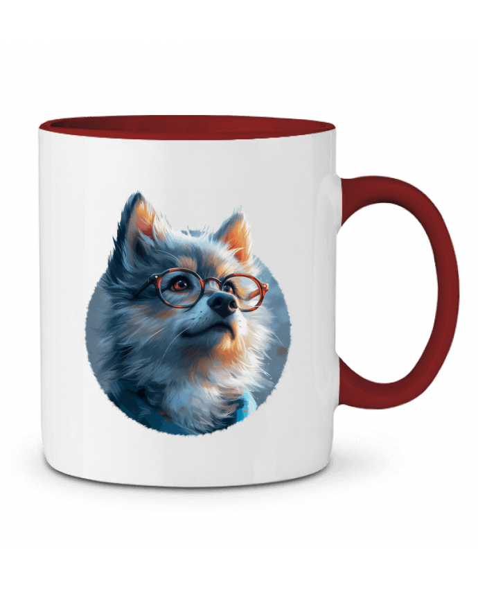 Mug bicolore Illustration de Loup avec lunettes KronoArt