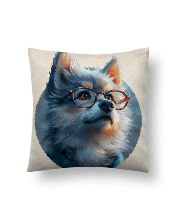 Coussin suédine Illustration de Loup avec lunettes par KronoArt