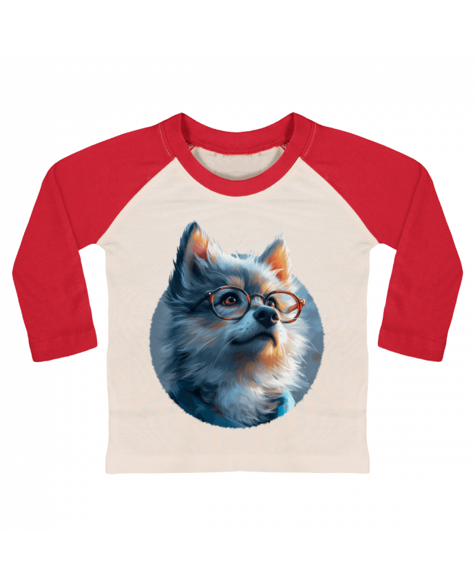 Tee-shirt Bébé Baseball ML Illustration de Loup avec lunettes par KronoArt