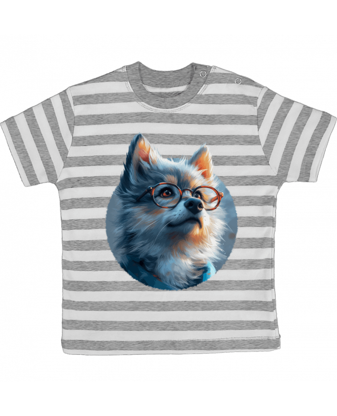 Tee-shirt bébé à rayures Illustration de Loup avec lunettes par KronoArt