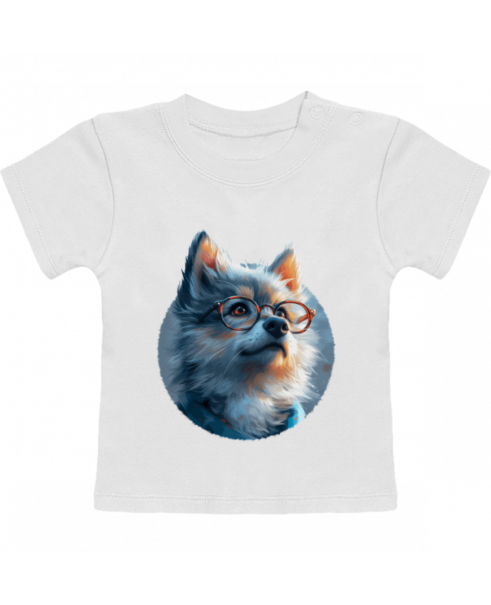 T-shirt bébé Illustration de Loup avec lunettes manches courtes du designer KronoArt