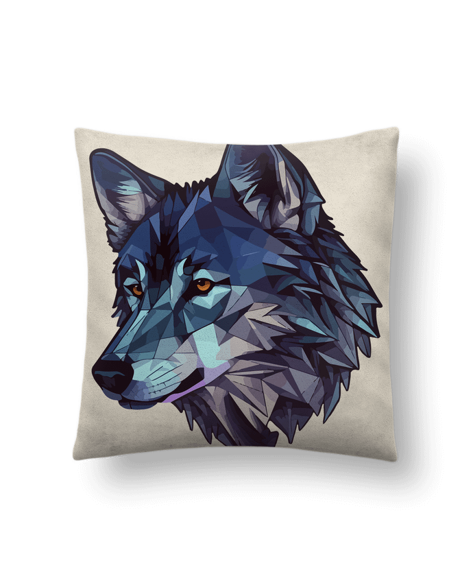 Coussin suédine Loup stylisé, géométrique par KronoArt