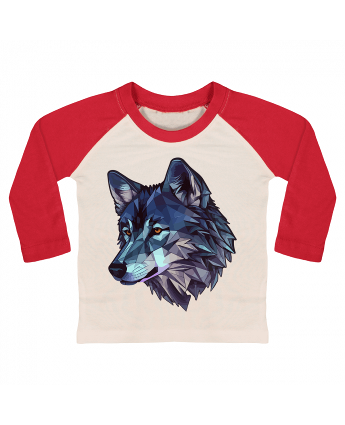 Tee-shirt Bébé Baseball ML Loup stylisé, géométrique par KronoArt