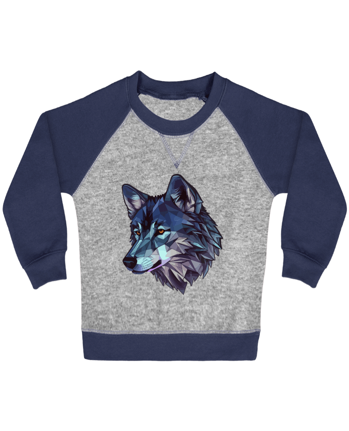 Sweat bébé manches contrastée Loup stylisé, géométrique par KronoArt