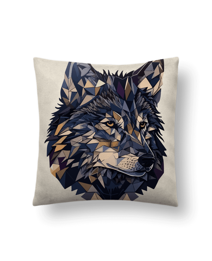 Coussin suédine Loup stylisé, géométrique par KronoArt