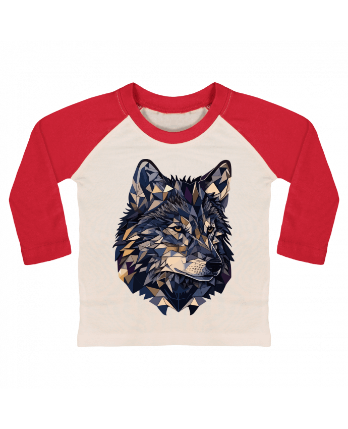 Tee-shirt Bébé Baseball ML Loup stylisé, géométrique par KronoArt