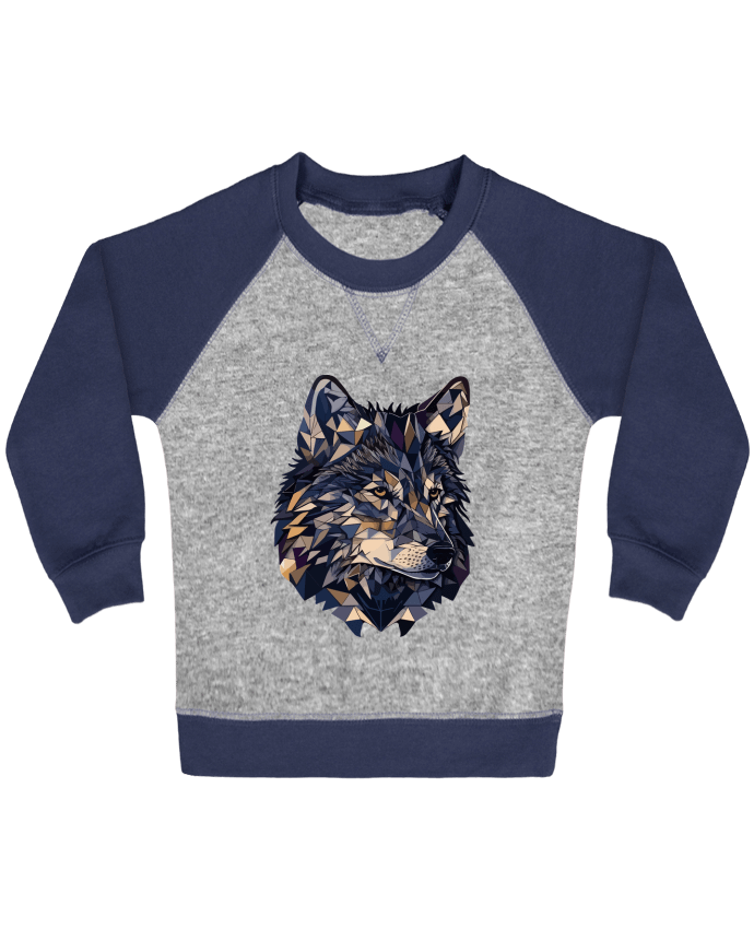 Sweat bébé manches contrastée Loup stylisé, géométrique par KronoArt