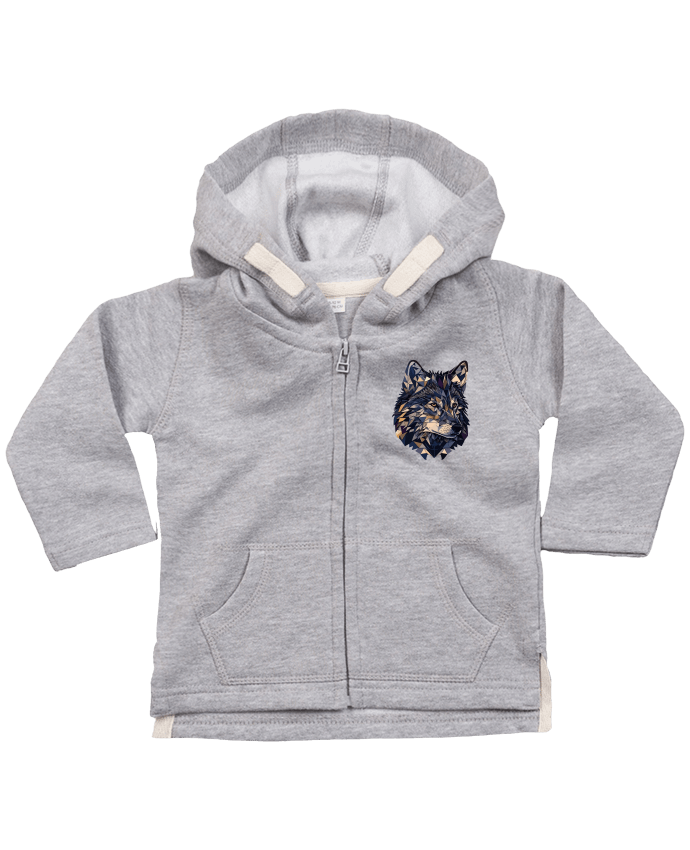 Sweat à capuche bébé zippé Loup stylisé, géométrique par KronoArt