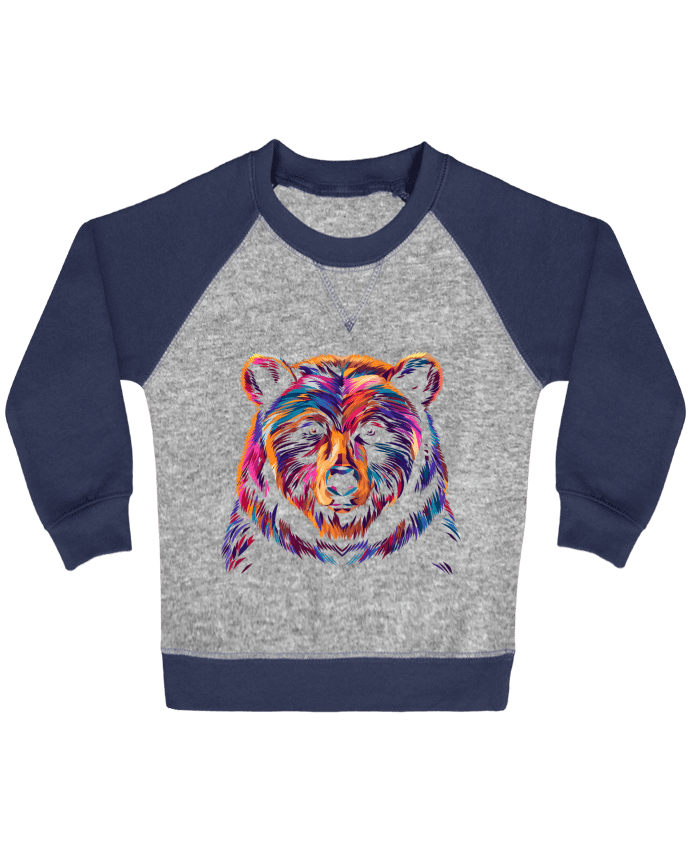 Sweat bébé manches contrastée Illustration d'Ours stylisé par KronoArt