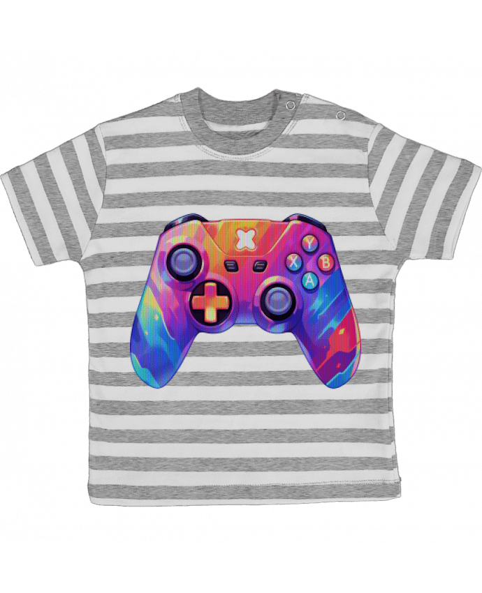 Tee-shirt bébé à rayures Manette de jeux vidéo pixel art par KronoArt