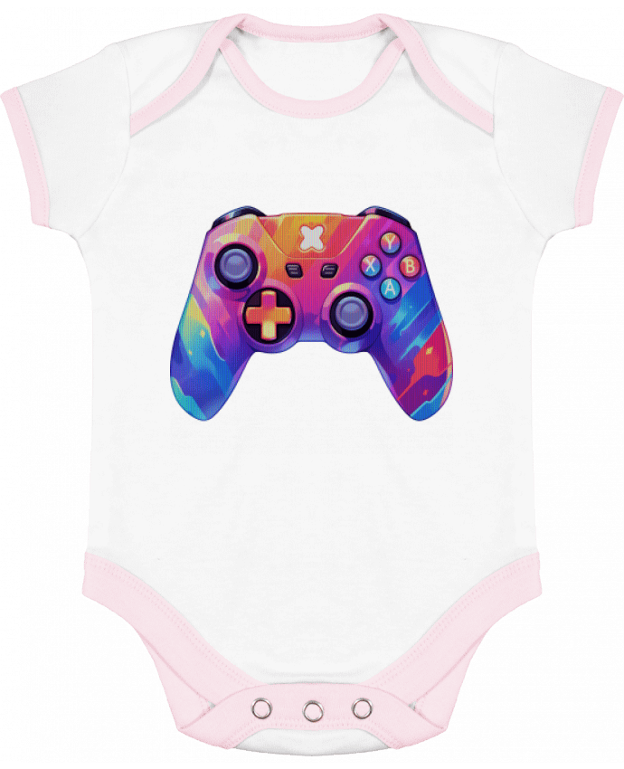 Body bébé manches contrastées Manette de jeux vidéo pixel art par KronoArt