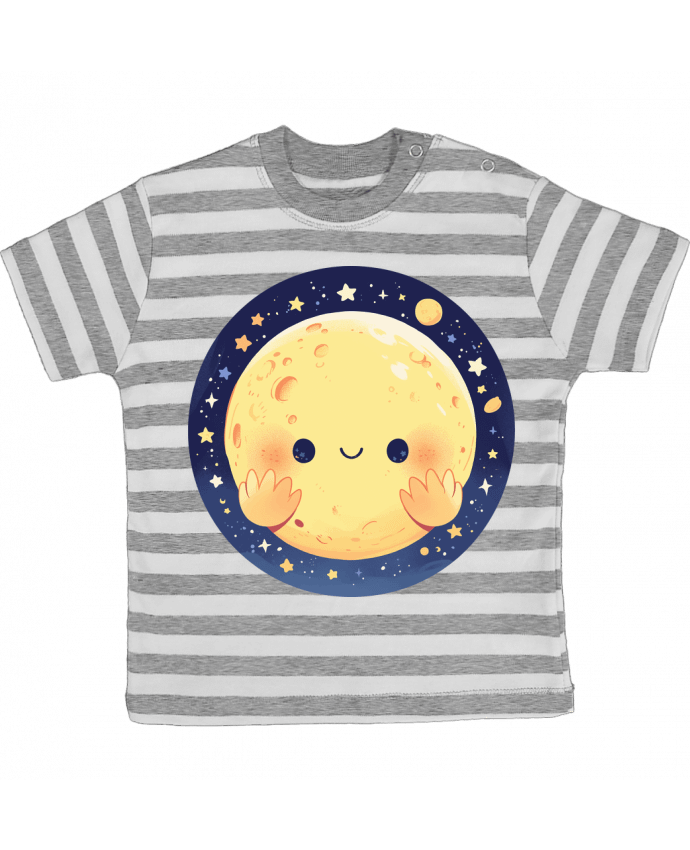 Tee-shirt bébé à rayures La Lune qui sourit par KronoArt