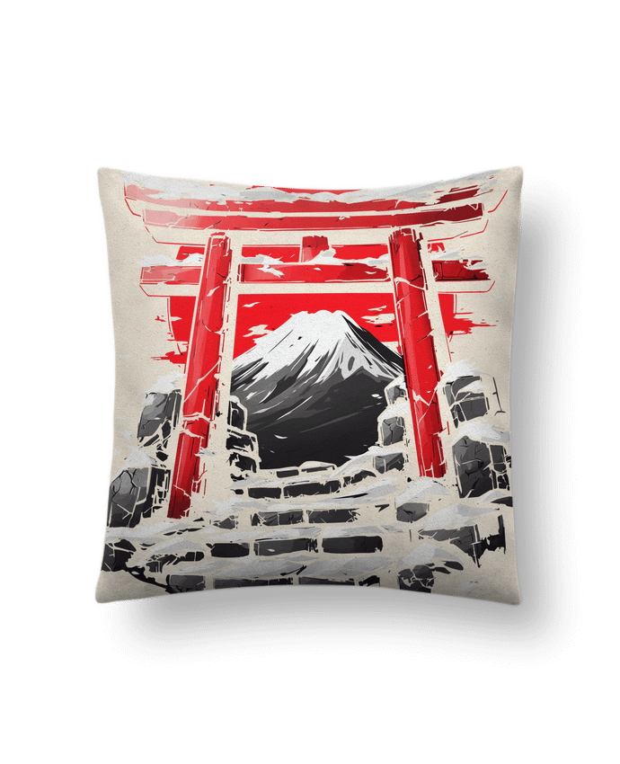 Coussin suédine Temple Japonnais et Mont Fuji par KronoArt