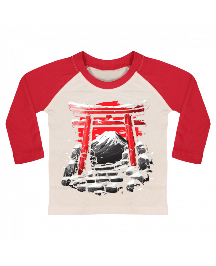 Tee-shirt Bébé Baseball ML Temple Japonnais et Mont Fuji par KronoArt