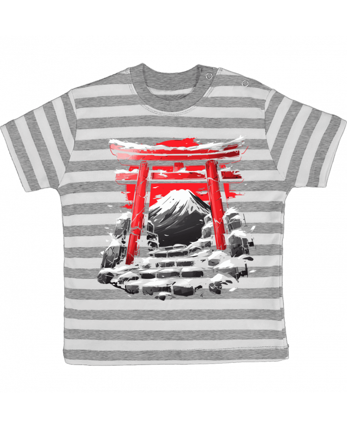 Tee-shirt bébé à rayures Temple Japonnais et Mont Fuji par KronoArt