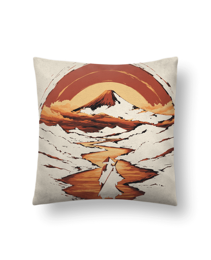 Coussin suédine Samouraï et Mont Fuji par KronoArt