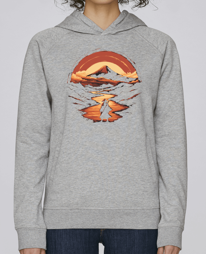 Sweat capuche femme Samouraï et Mont Fuji par KronoArt