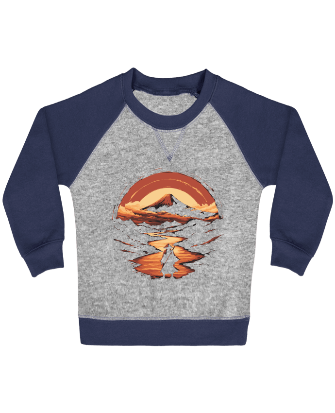 Sweat bébé manches contrastée Samouraï et Mont Fuji par KronoArt