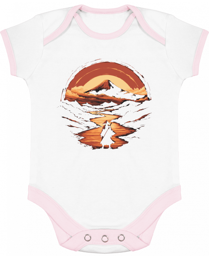 Body bébé manches contrastées Samouraï et Mont Fuji par KronoArt