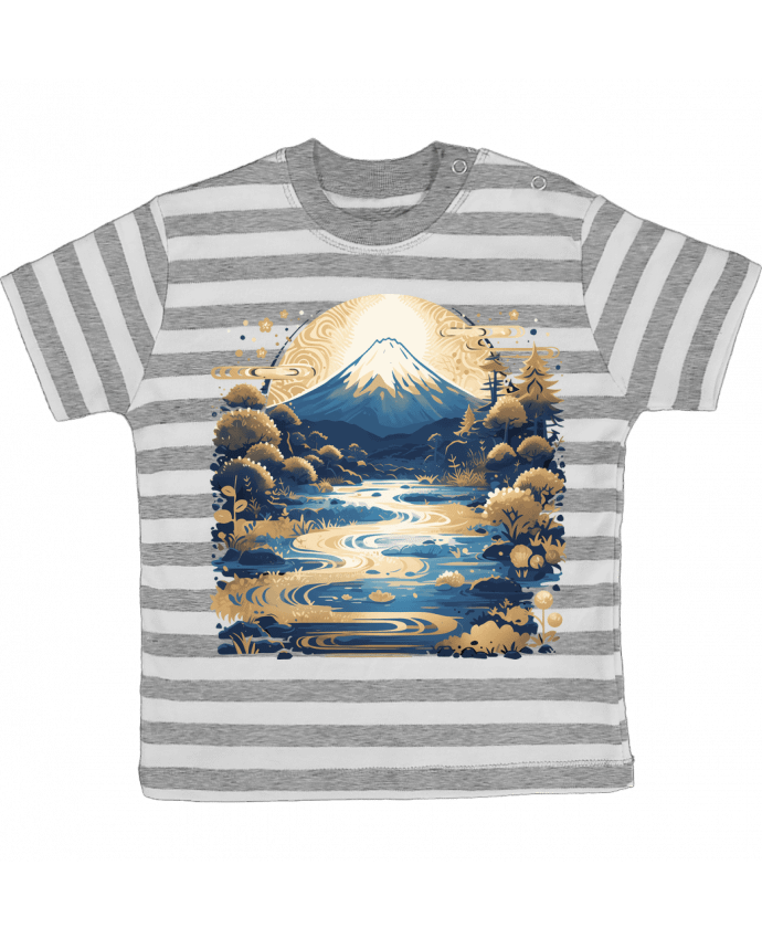 Tee-shirt bébé à rayures Mont Fuji par KronoArt