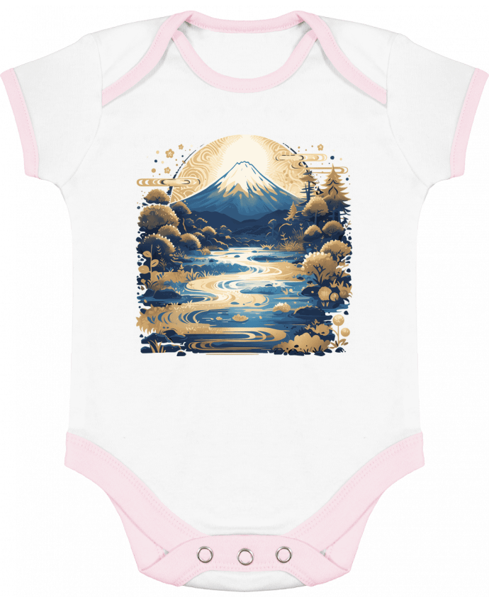 Body bébé manches contrastées Mont Fuji par KronoArt