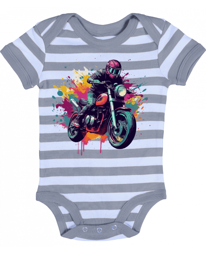 Body Bébé Rayé Moto avec tâche de couleur - KronoArt