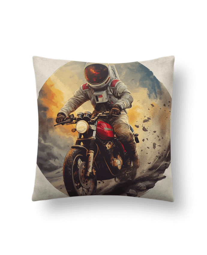 Coussin suédine Un astronaute sur une moto par KronoArt