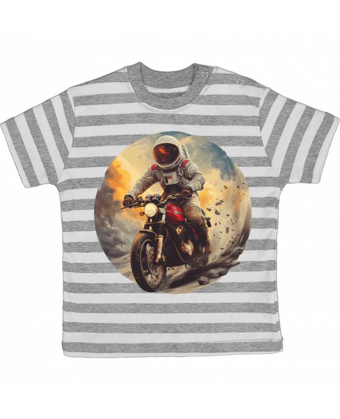 Tee-shirt bébé à rayures Un astronaute sur une moto par KronoArt