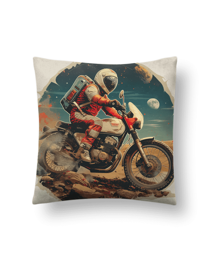 Coussin suédine Un astronaute sur une moto par KronoArt