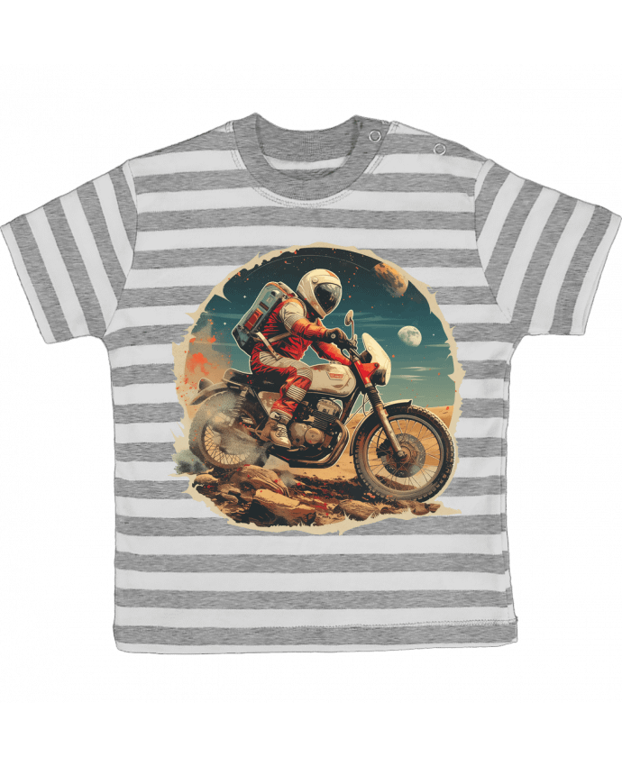 Tee-shirt bébé à rayures Un astronaute sur une moto par KronoArt