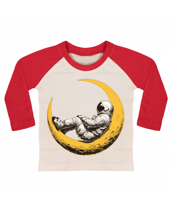 Tee-shirt Bébé Baseball ML Un astronaute sur un croissant de Lune par KronoArt