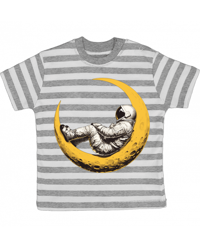 Tee-shirt bébé à rayures Un astronaute sur un croissant de Lune par KronoArt