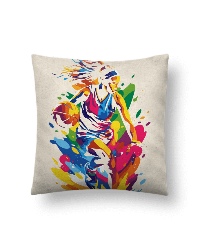 Coussin suédine Femme qui fait du basket par KronoArt