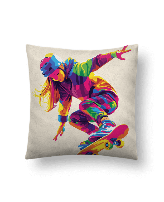 Coussin suédine Femme qui fait du Skate par KronoArt