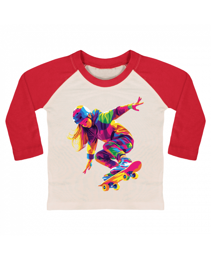 Tee-shirt Bébé Baseball ML Femme qui fait du Skate par KronoArt