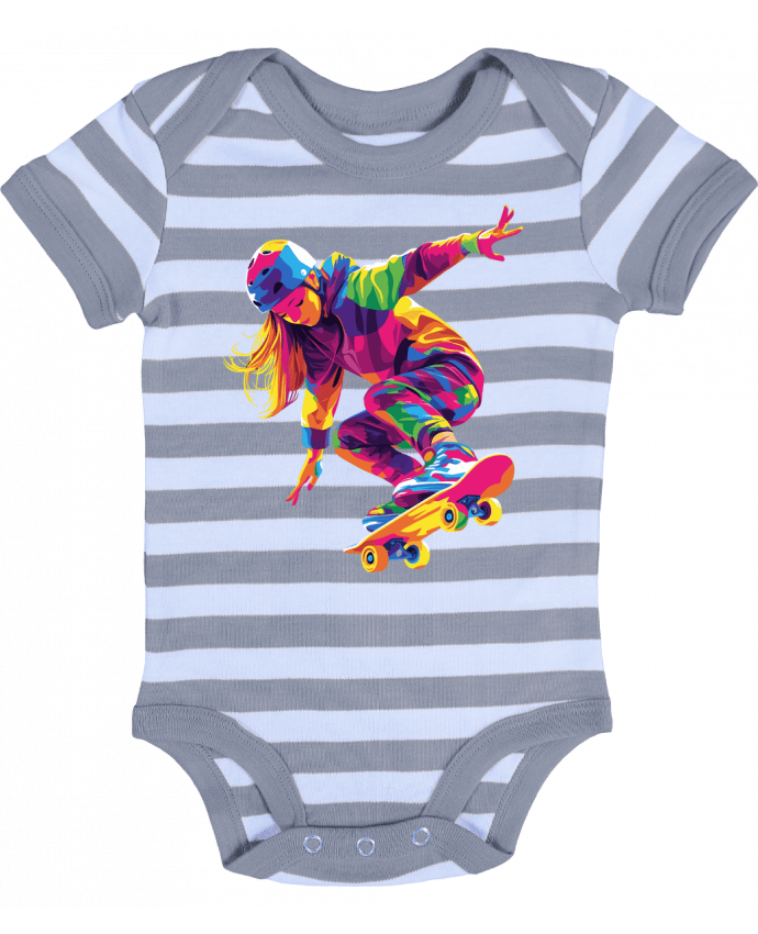 Body Bébé Rayé Femme qui fait du Skate - KronoArt