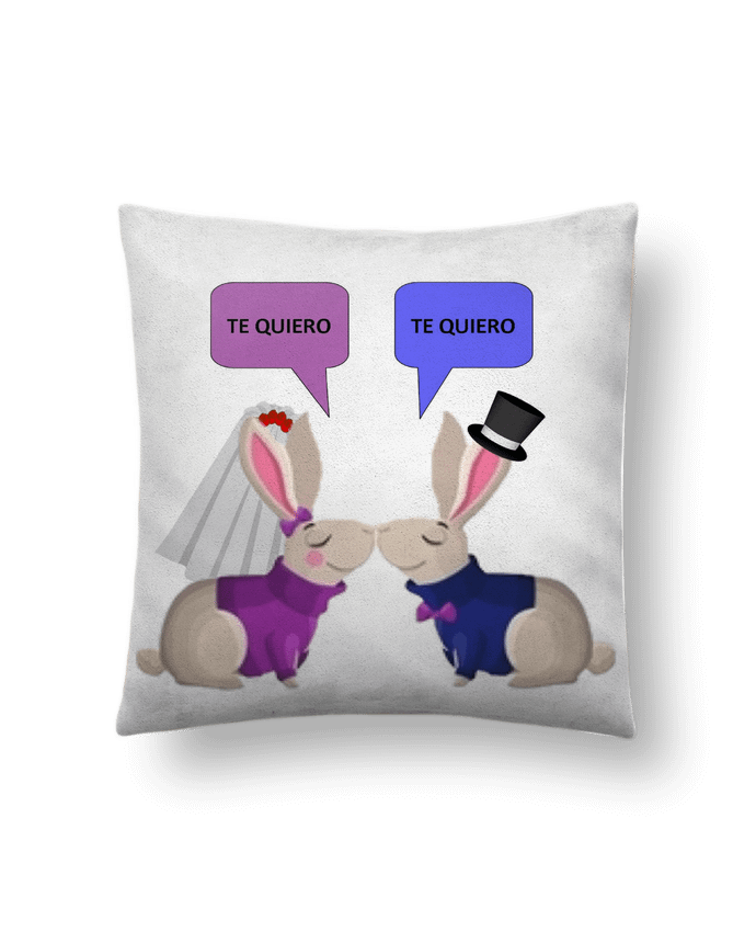 Coussin suédine Novia y novio de conejos casándose par azulymalva