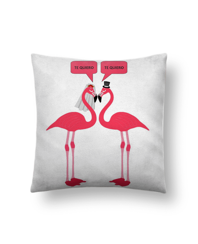 Coussin suédine Novia y novio de flamencos casándose par azulymalva