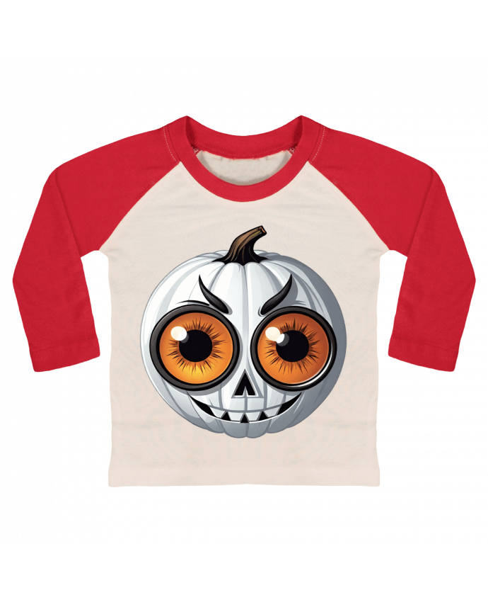 Tee-shirt Bébé Baseball ML WHITE PUMPKIN WITH EYES par 33designerarte