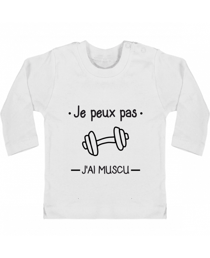 Baby T-shirt with press-studs long sleeve Je peux pas j'ai muscu, musculation manches longues du designer Benichan