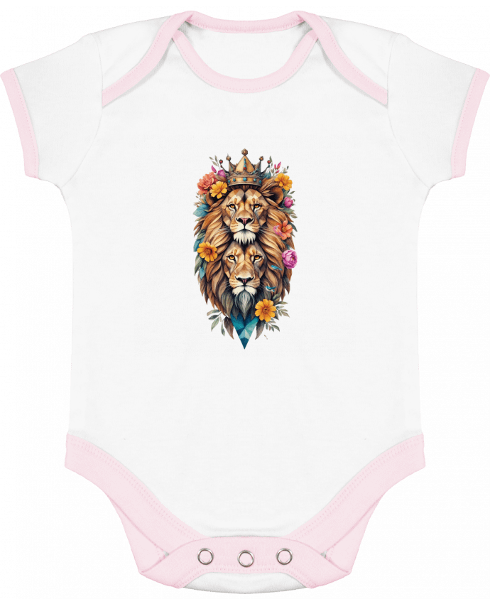 Body bébé manches contrastées Lions flowers par /wait-design