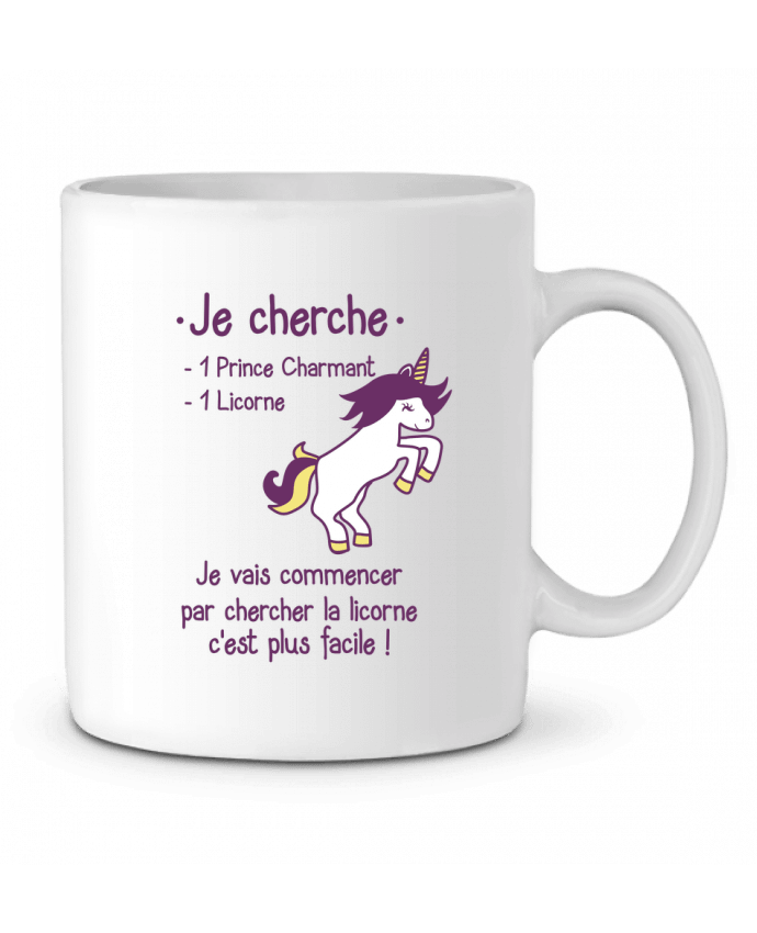 Taza Cerámica Je cherche un prince charmant et une licorne por Benichan