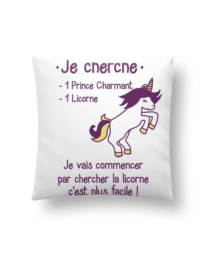Cushion synthetic soft 45 x 45 cm Je cherche un prince charmant et une licorne by Benichan