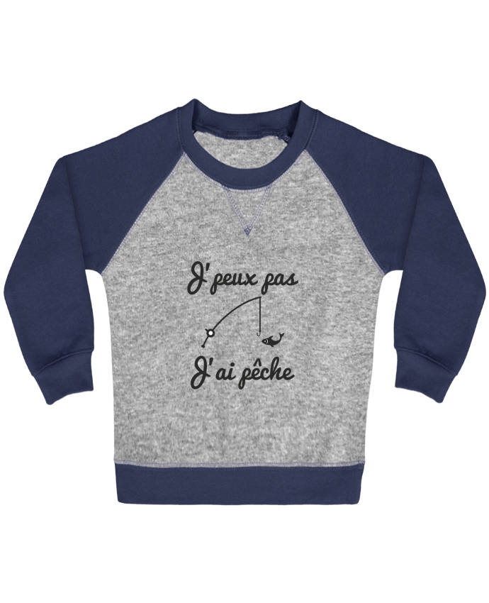 Sudadera Bebé Cuello Redondo Mangas Contraste J'peux pas j'ai pêche,tee shirt pécheur,pêcheur por Benichan