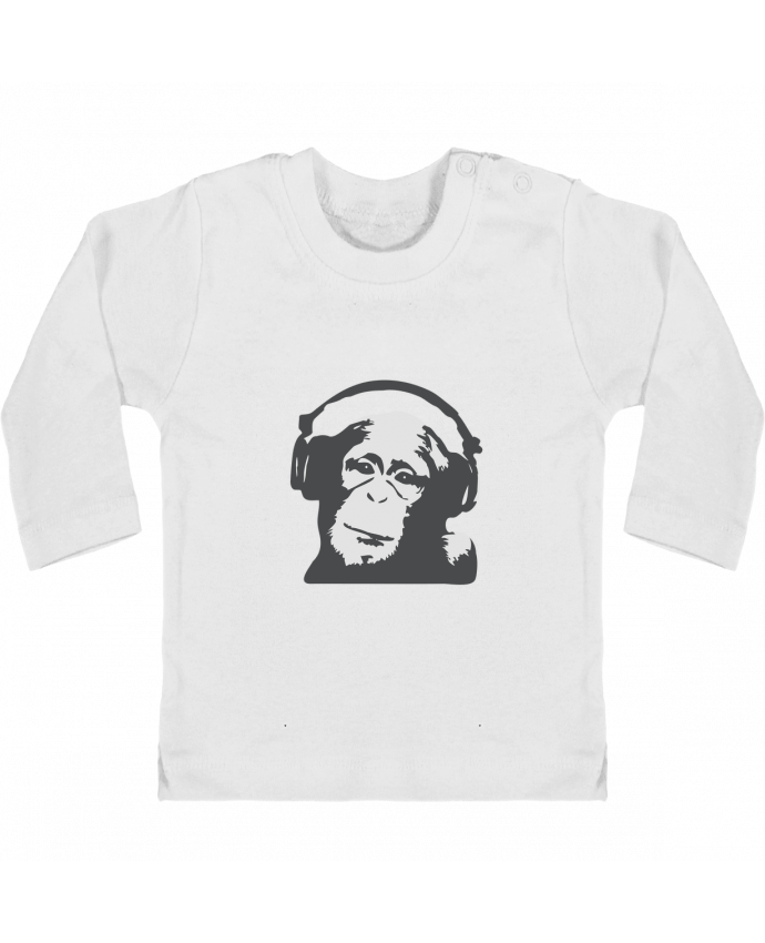 Camiseta Bebé Manga Larga con Botones  DJ monkey manches longues du designer justsayin