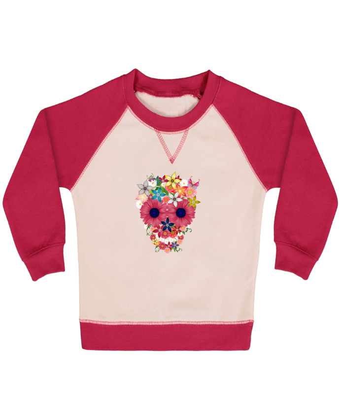 Sweatshirt Baby crew-neck sleeves contrast raglan Skull flowers by justsayin