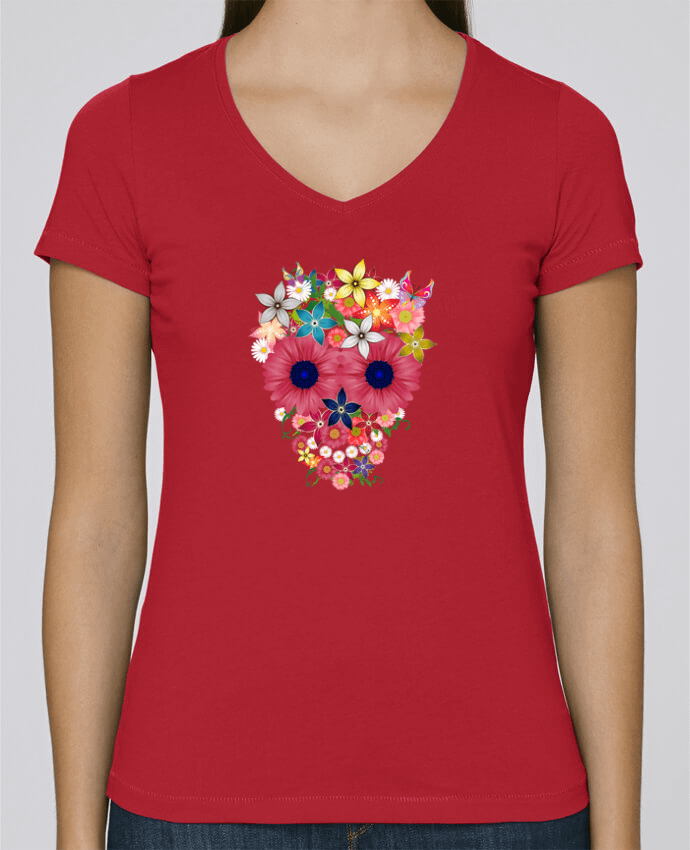 Camiseta Mujer Cuello en V Stella Chooses Skull flowers por justsayin