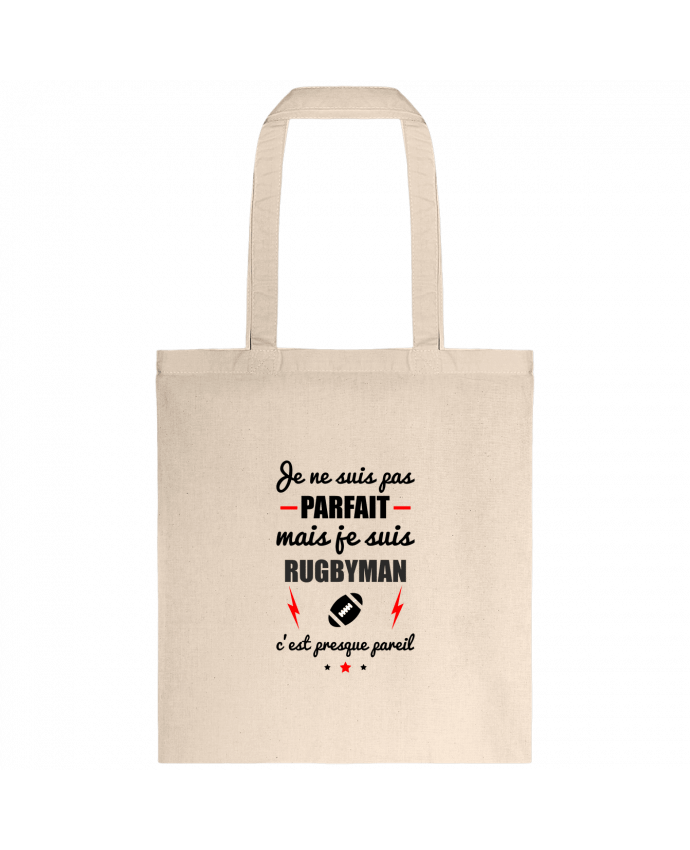 Tote-bag Je ne suis pas parfait mais je suis rugbyman c'est presque pareil par Benichan